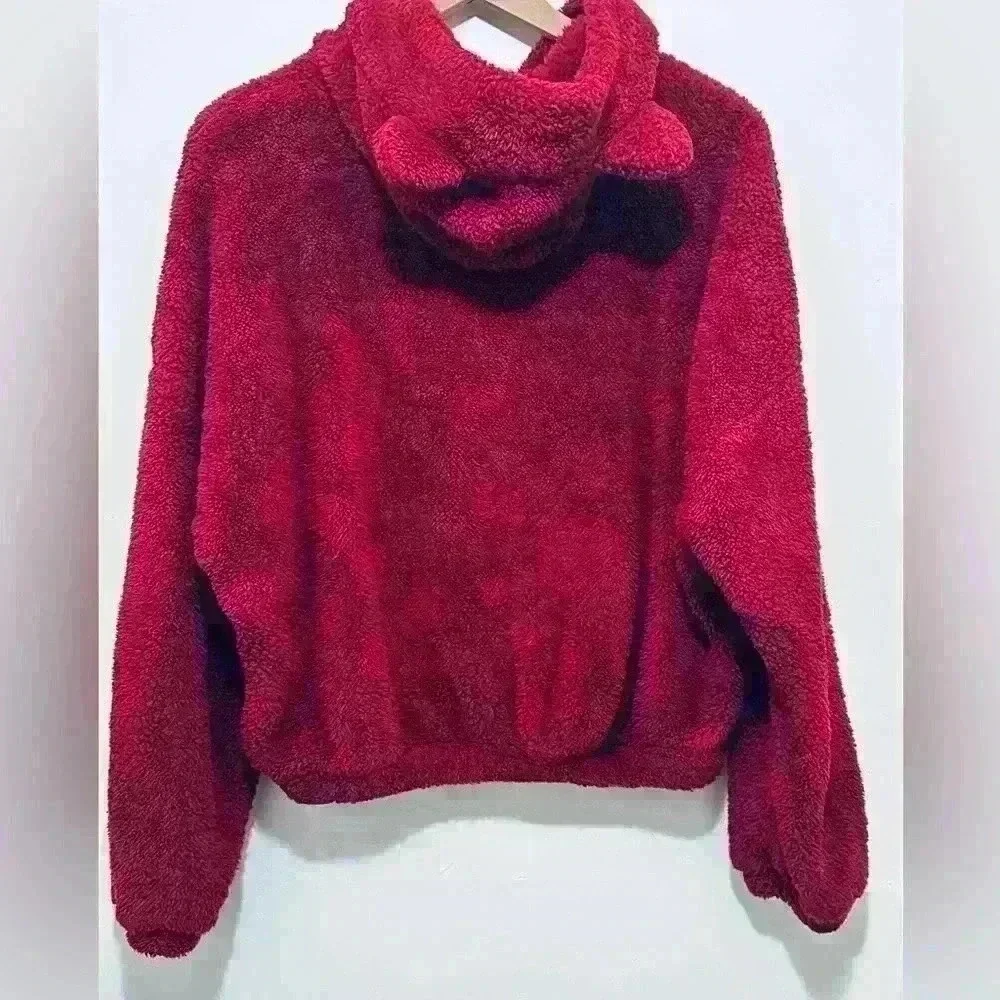 Fleece Animal Ear Hoodie, Juniors Size XL, Cropped, Maroon - Picture 1 of 10